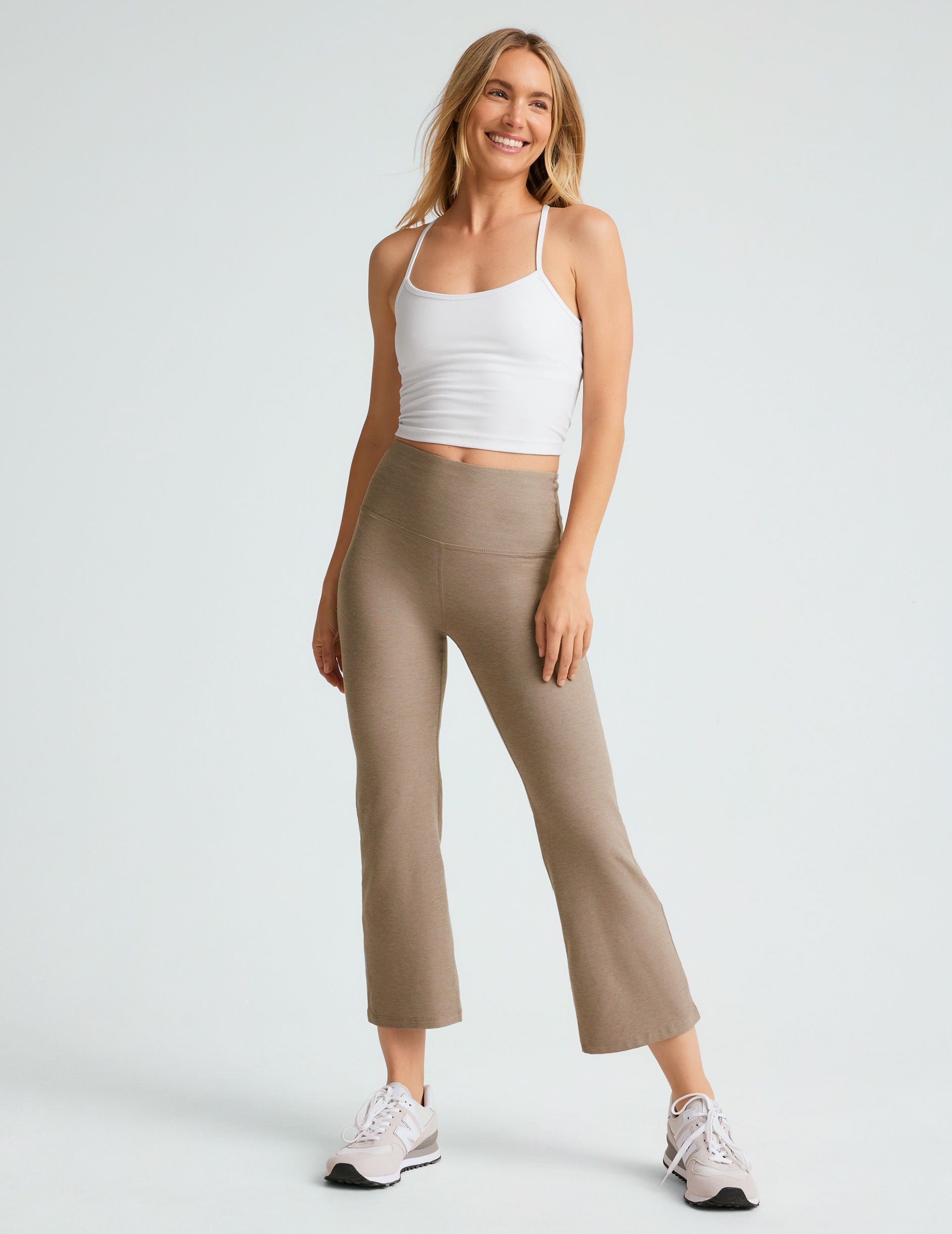 Beyond Yoga High Waisted Flare Spacedye Cropped Pants - Birch Heather