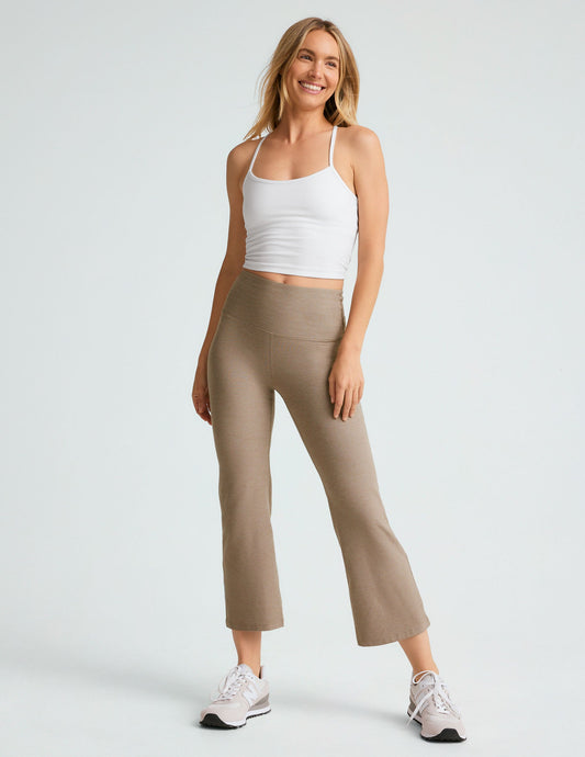 Beyond Yoga High Waisted Flare Spacedye Cropped Pants - Birch Heather