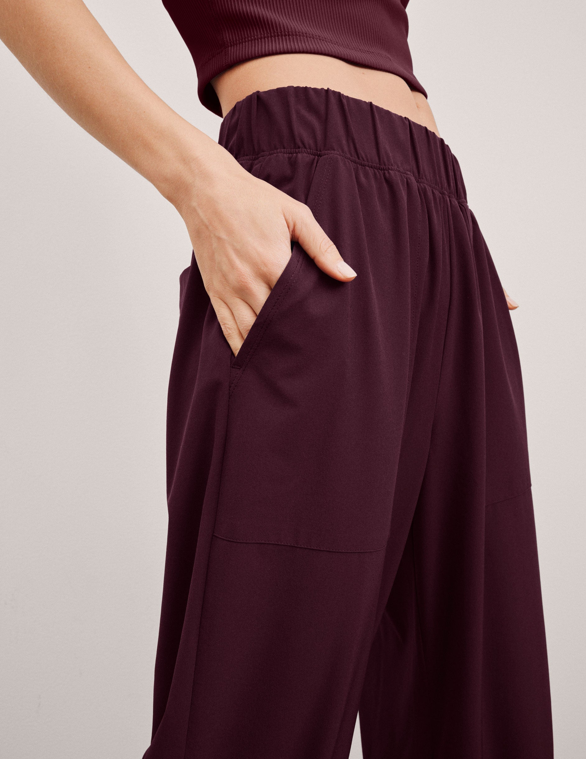 Beyond Yoga Women's Casual Stretch Wide Leg Pants - Black Cherry