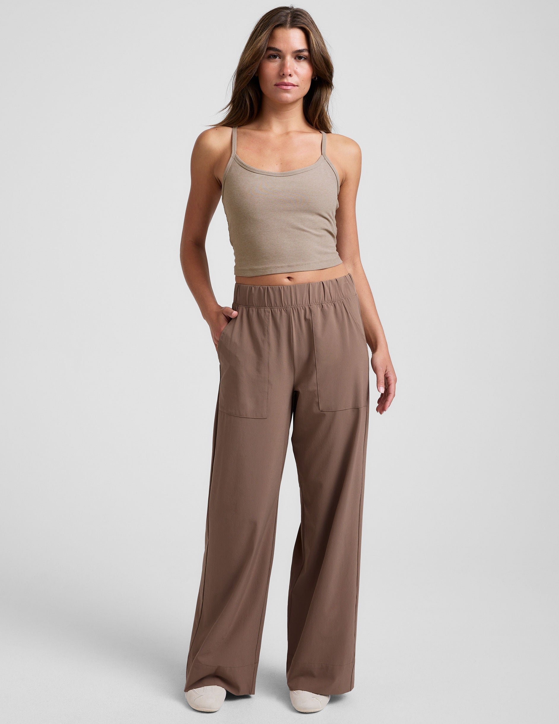 Beyond Yoga Women's Easy Mid-Rise Wide Leg Pants - Khaki