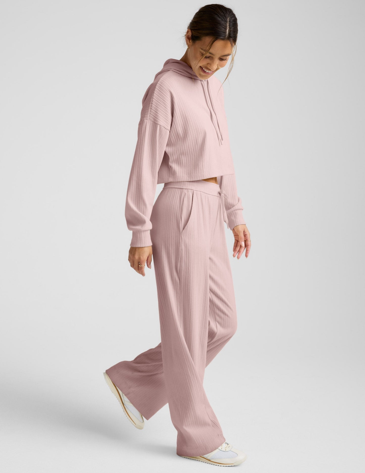 Beyond Yoga Ribbed Wide Leg Breathe Easy Pants - Pale Pink