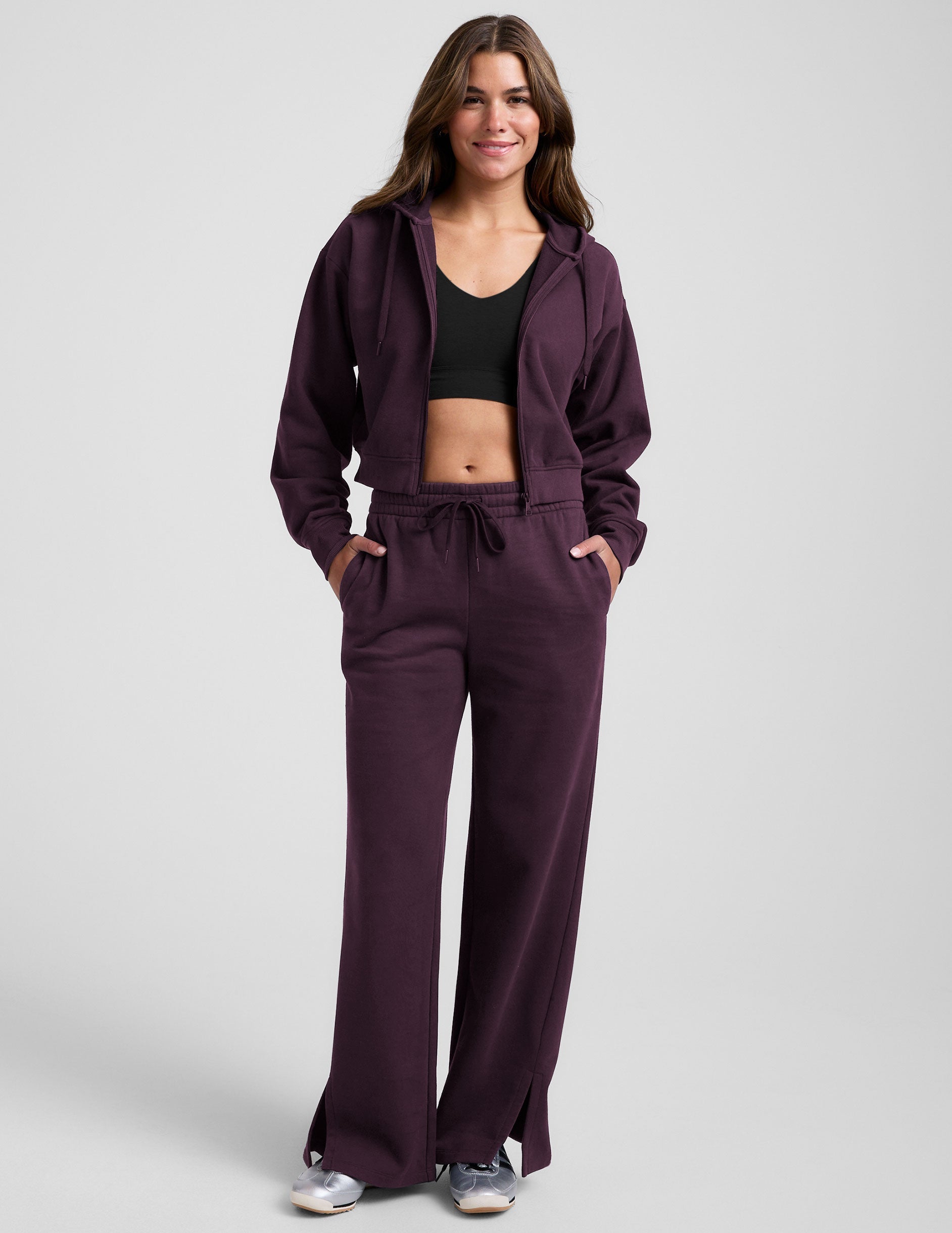 Beyond Yoga Women's Wide Leg Slit LuxeFleece Pants - Eggplant Purple