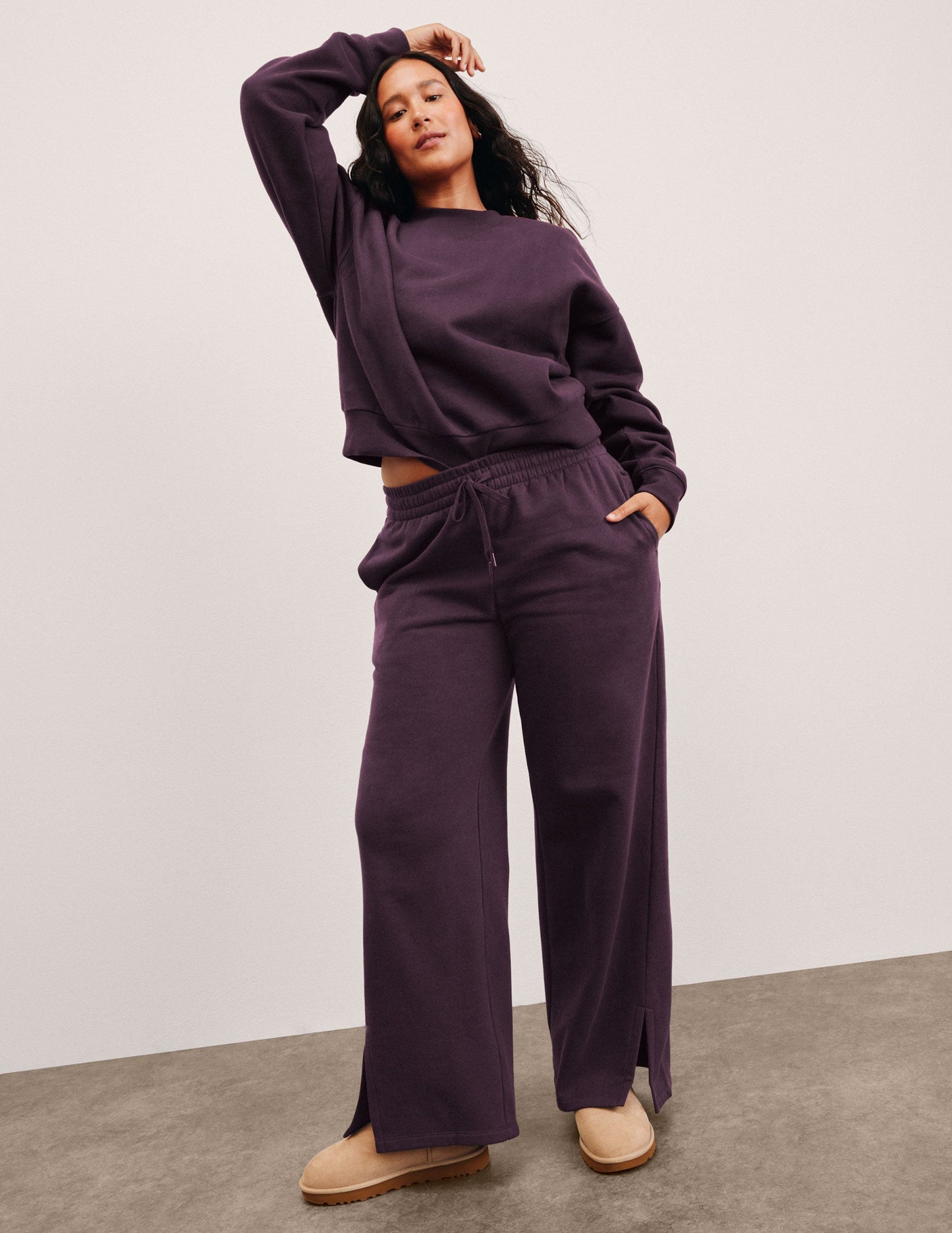 Beyond Yoga Women's Wide Leg Slit LuxeFleece Pants - Eggplant Purple