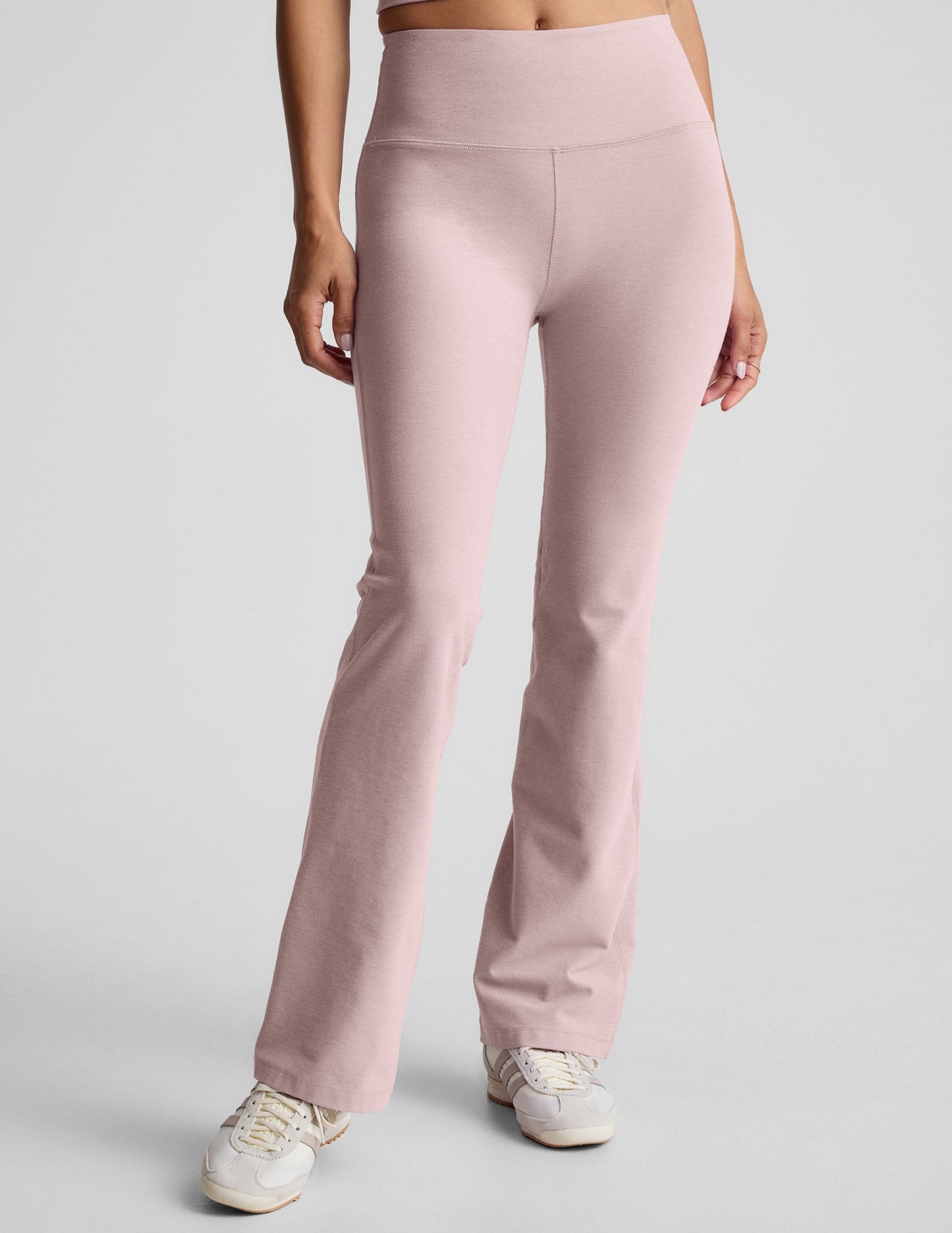 Beyond Yoga High Waisted Bootcut Spacedye Yoga Pants - Pale Pink Heather