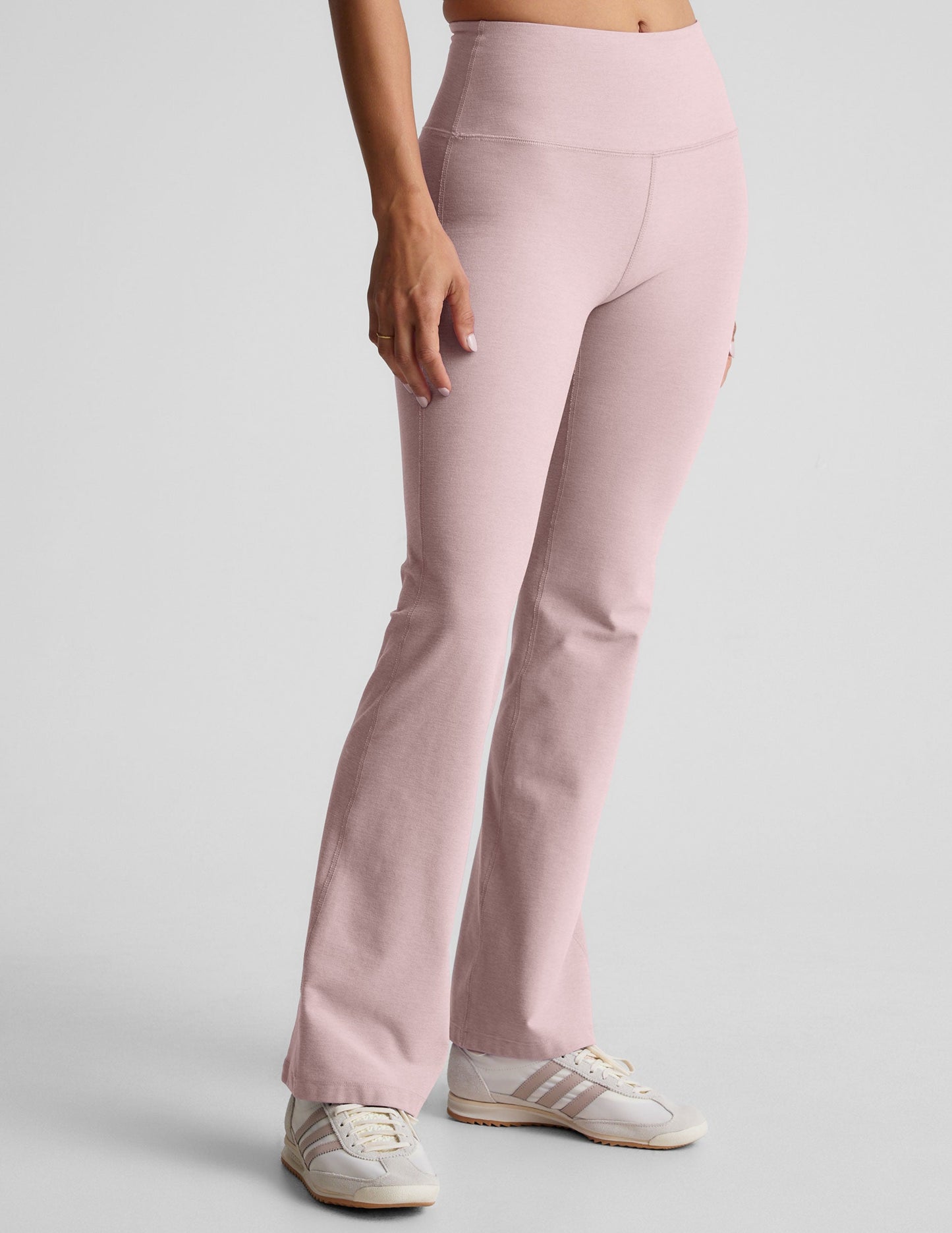 Beyond Yoga High Waisted Bootcut Spacedye Yoga Pants - Pale Pink Heather