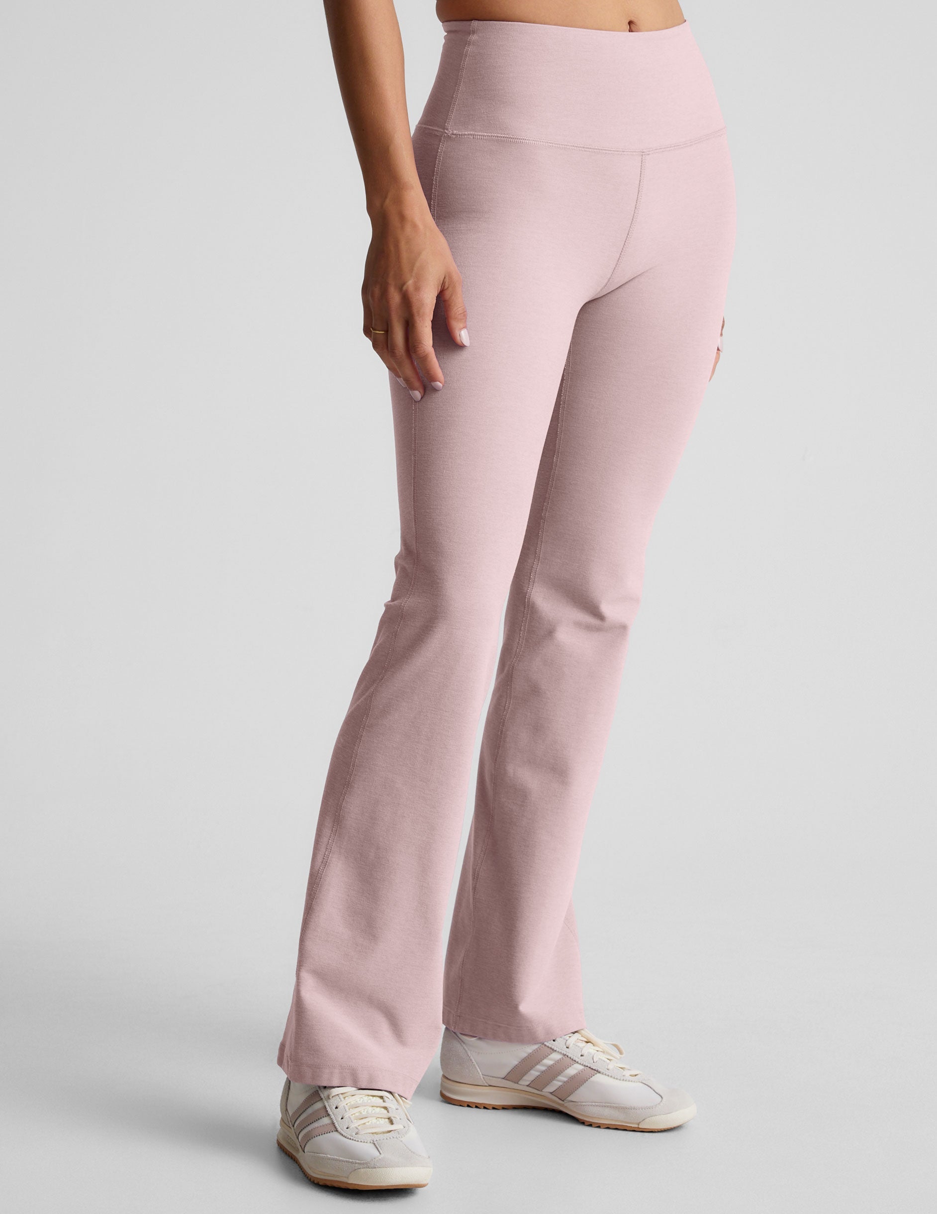 Beyond Yoga High Waisted Bootcut Spacedye Yoga Pants - Pale Pink Heather