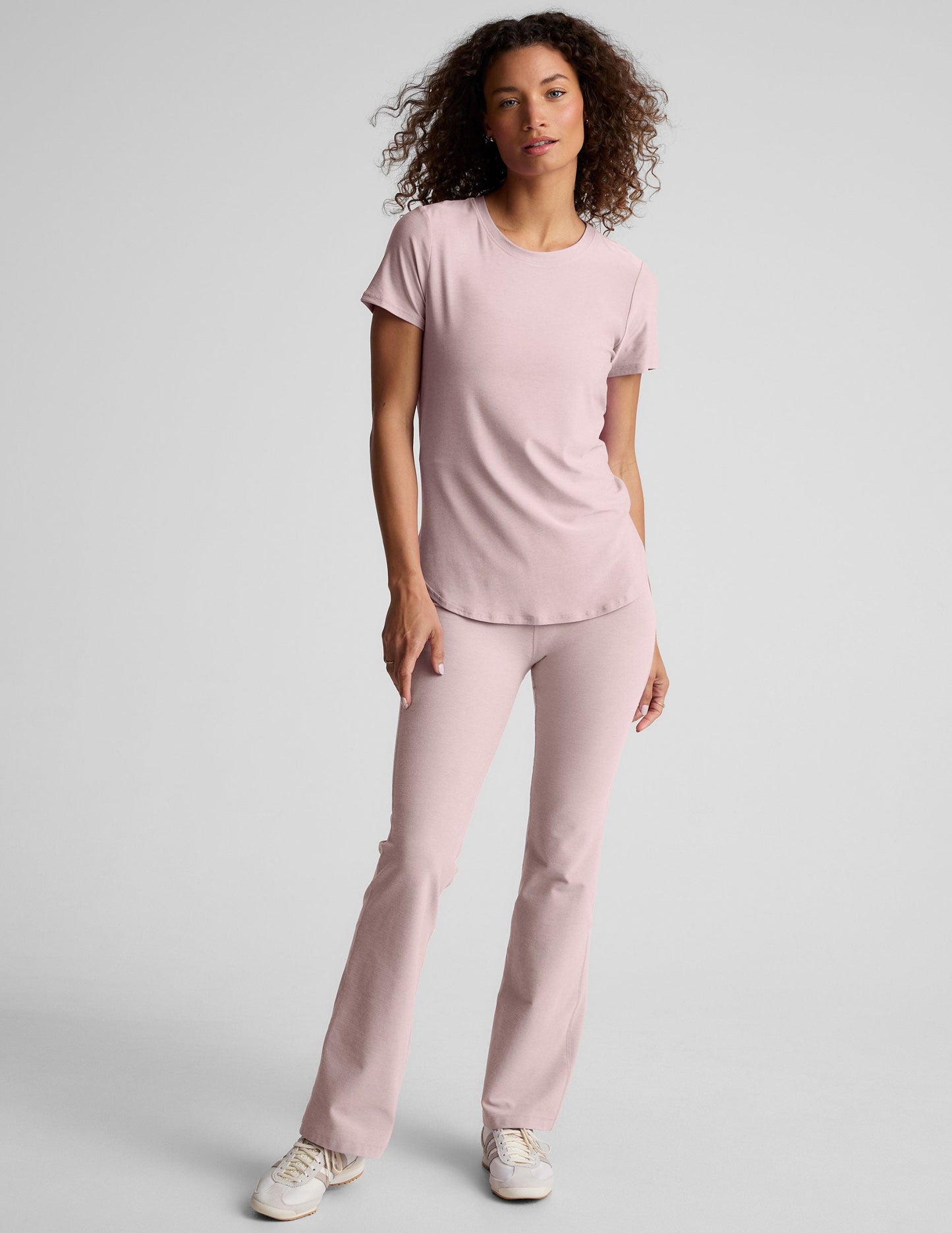 Beyond Yoga High Waisted Bootcut Spacedye Yoga Pants - Pale Pink Heather