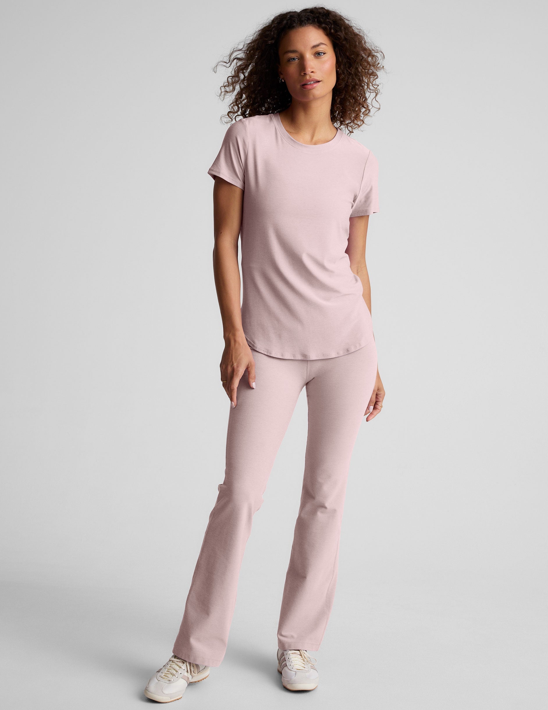 Beyond Yoga High Waisted Bootcut Spacedye Yoga Pants - Pale Pink Heather