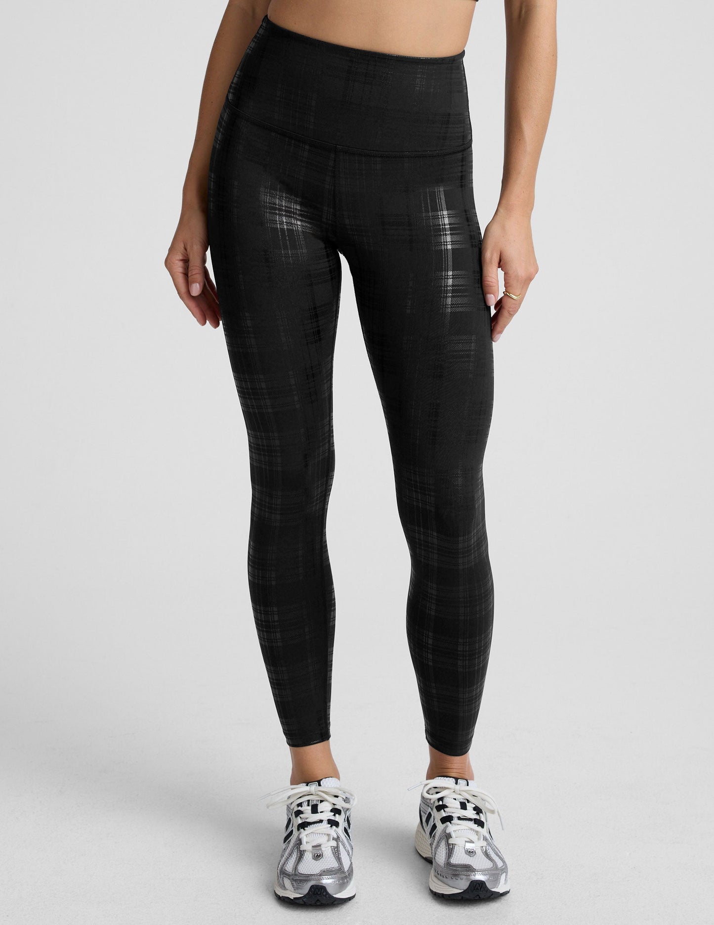Beyond Yoga Plaid Foil Black High Waisted Midi Legging