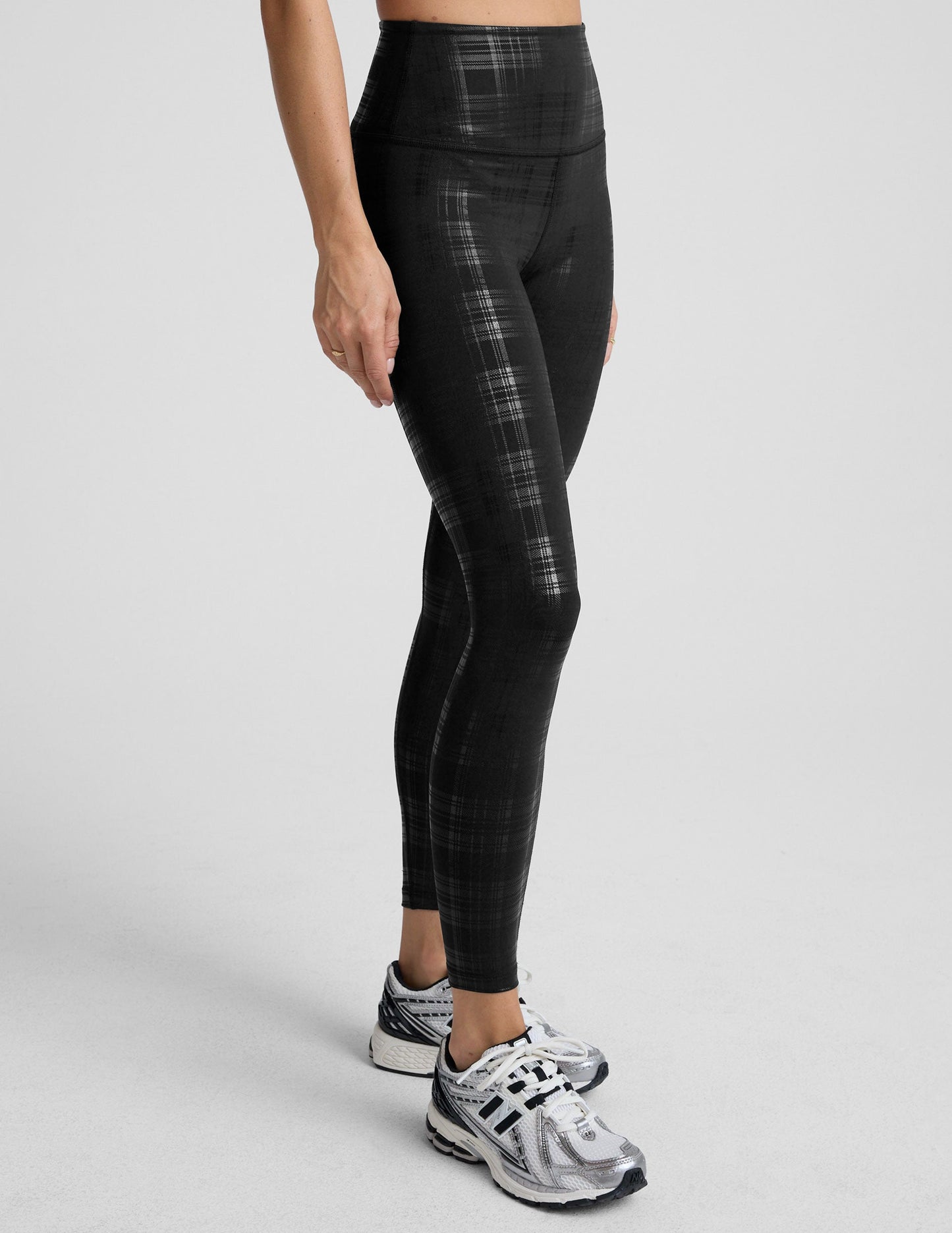 Beyond Yoga Plaid Foil Black High Waisted Midi Legging