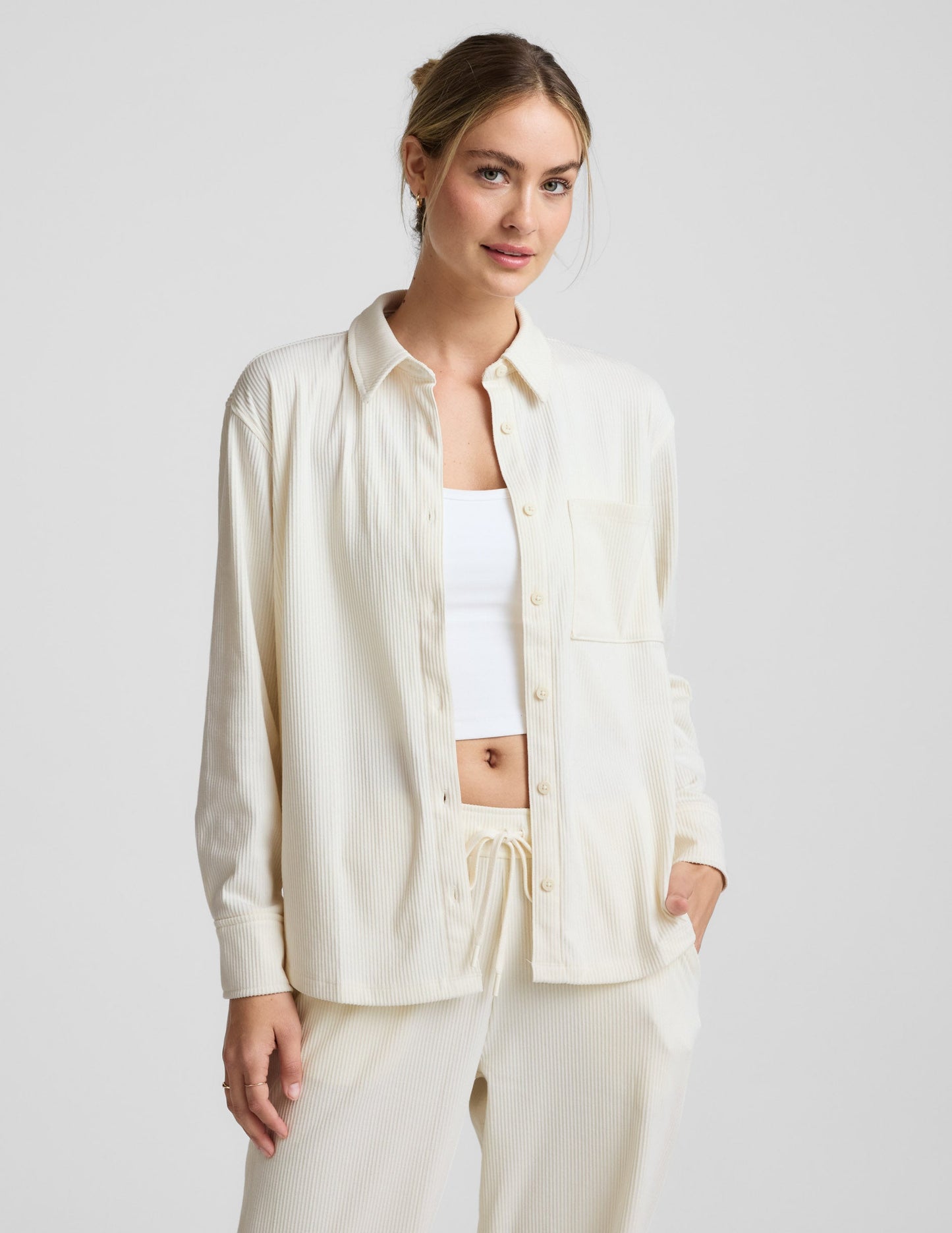 Beyond Yoga Breathe Easy Comfort Cord Button Up