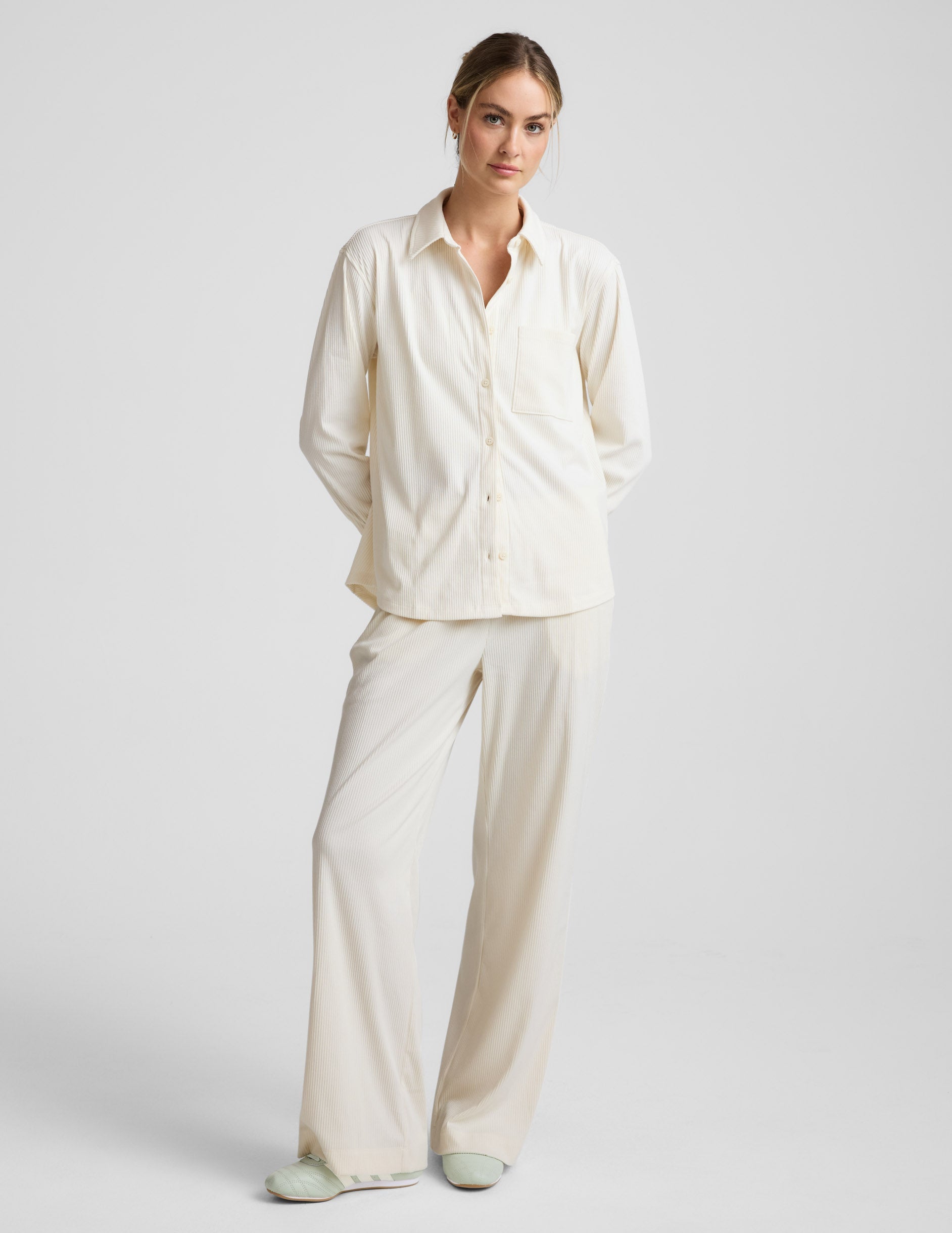 Beyond Yoga Breathe Easy Comfort Cord Button Up