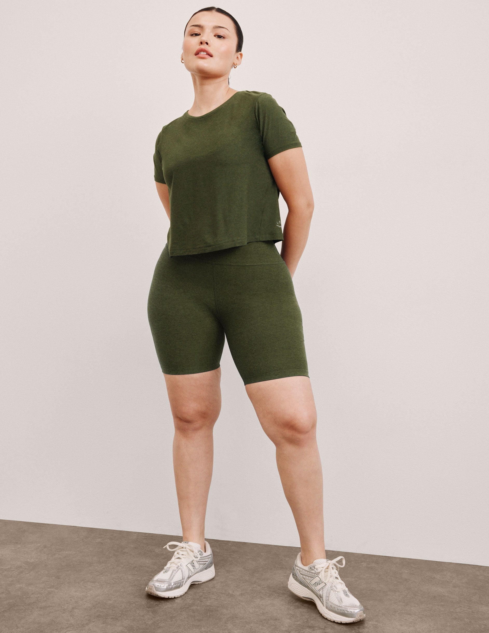 Beyond Yoga High Waisted 7" Spacedye Bike Shorts - Army Green Heather