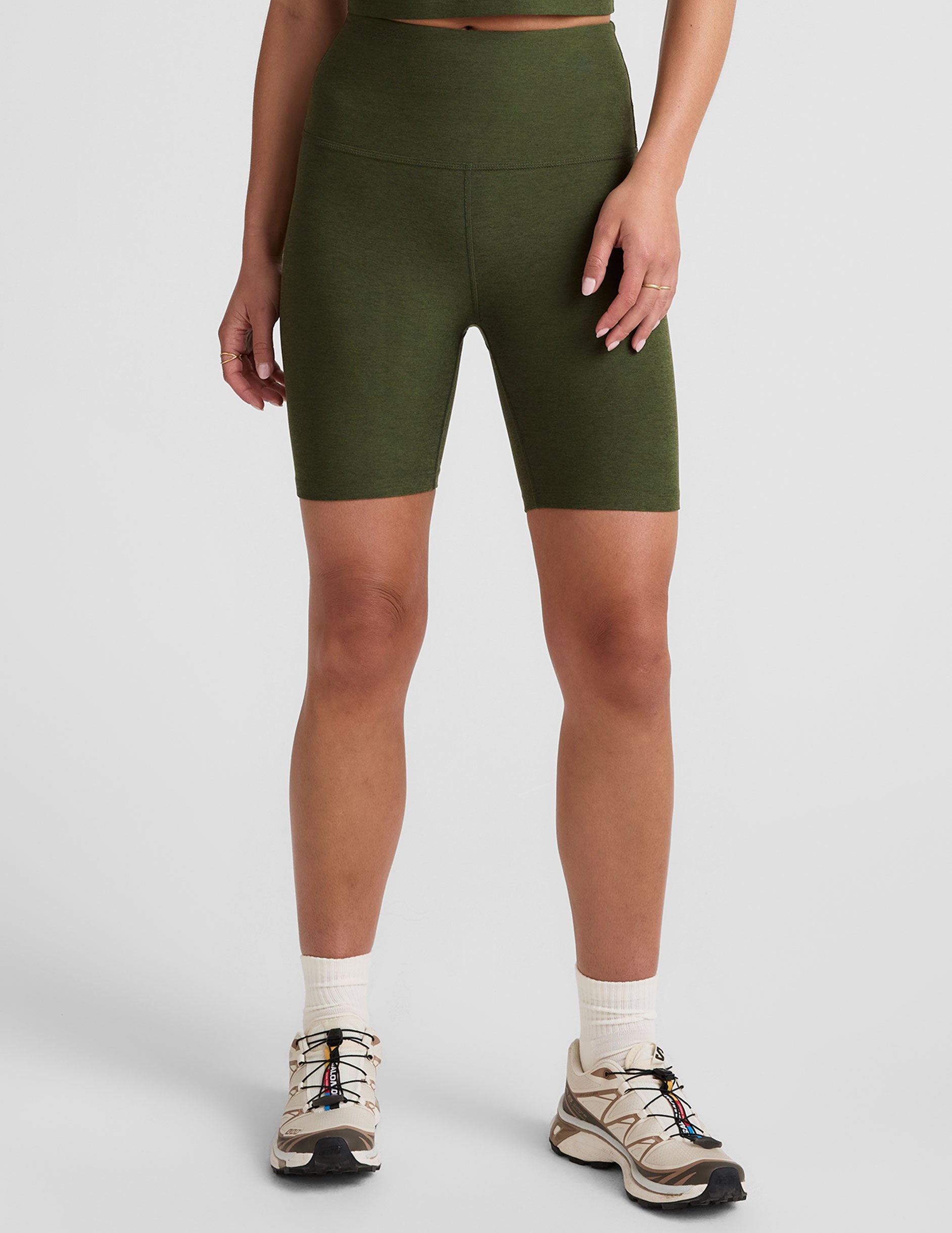 Beyond Yoga High Waisted 7" Spacedye Bike Shorts - Army Green Heather