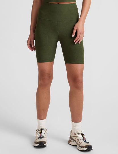 Beyond Yoga High Waisted 7" Spacedye Bike Shorts - Army Green Heather
