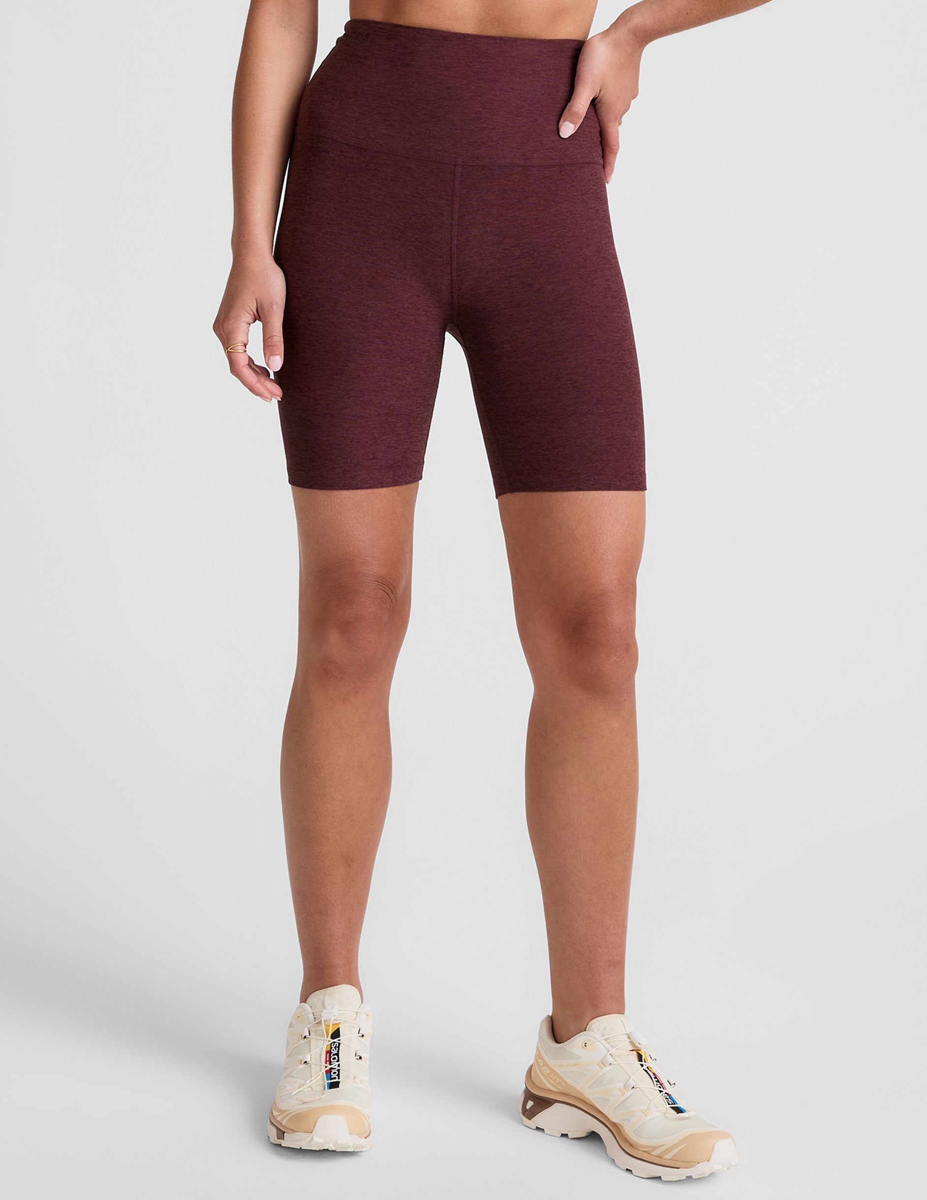 Beyond Yoga High Waisted 7" Spacedye Bike Shorts - Midnight Burgundy Heather