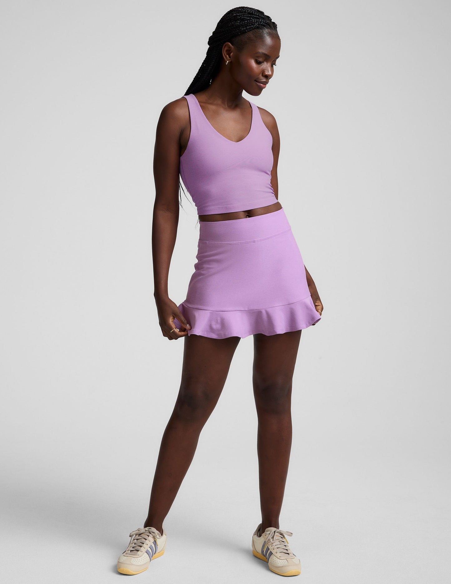 Beyond Yoga High Waisted Tennis Spacedye Skirt - Lilac Petal Heather