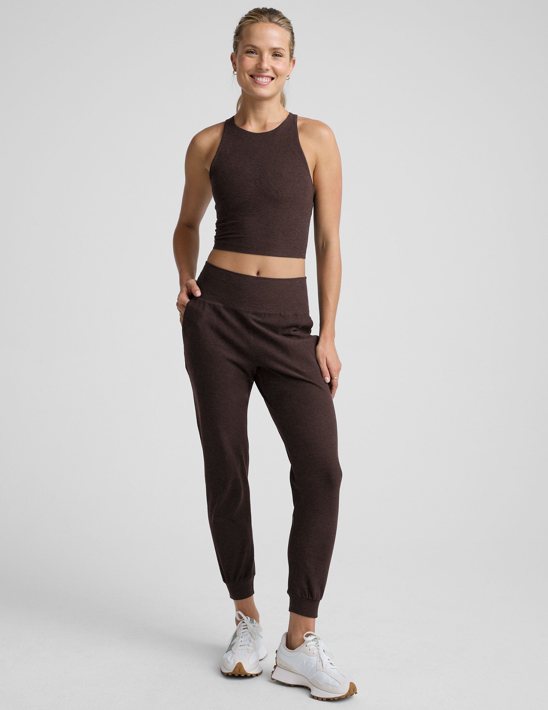 Beyond Yoga Slim Fit Midi Spacedye Jogger - Dark Chocolate Heather